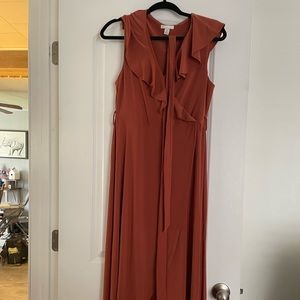Cato burnt orange ruffle neck high low dress medium